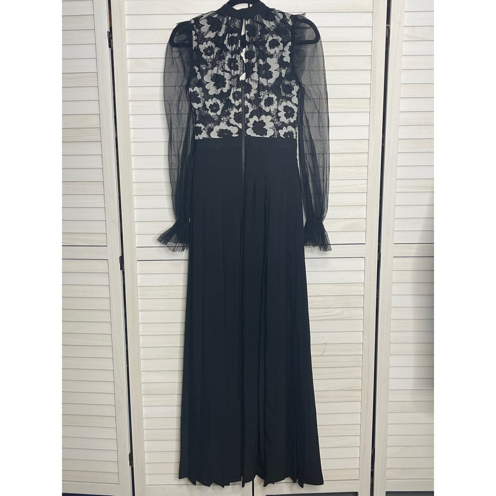 Self Portrait Floral Guipure 
ORGANDY OVERLAY LACE Dress Ivory Blk Gown SZ SM - Picture 10 of 12